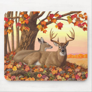 Tapis De Souris Érable d'automne du cerf blanc