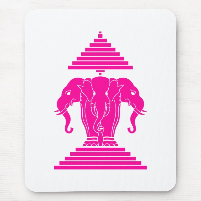 Tapis De Souris Erawan rose trois éléphant en tête Lao / Laos Drap (Devant)
