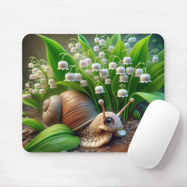 Tapis De Souris Escargot avec Lily de la Vallée Fleurs (Avec souris)