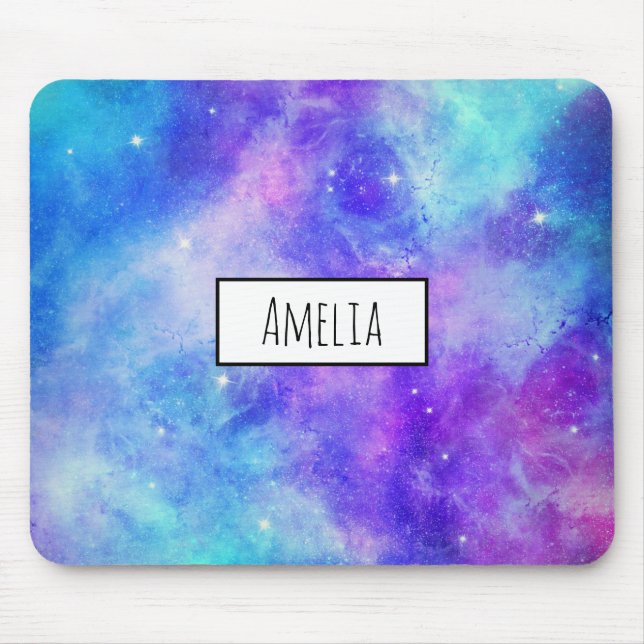 Tapis De Souris Espace de galaxie violet et bleu Abstrait (Devant)