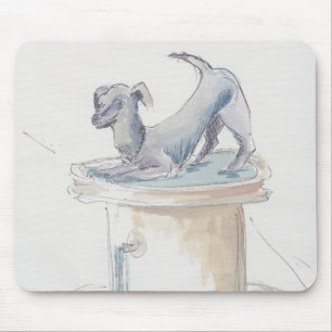 Tapis De Souris Esquisse d'aquarelle Mousepad "Fontaine de chien L