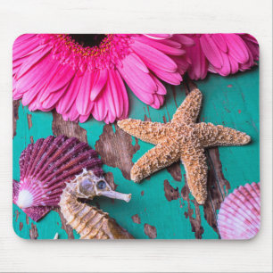 Tapis De Souris Estrades et hippocampe roses avec des étoiles de