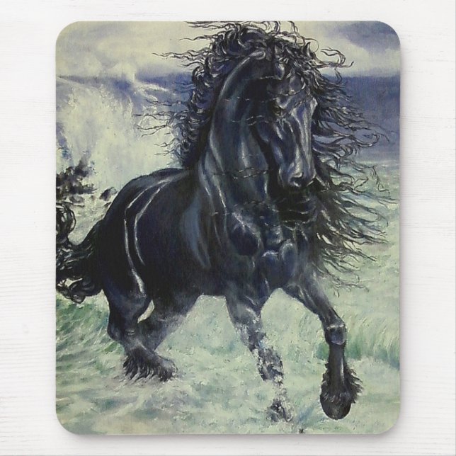 Tapis De Souris Étalon de noir "de tempête frisonne" dans l'océan (Devant)
