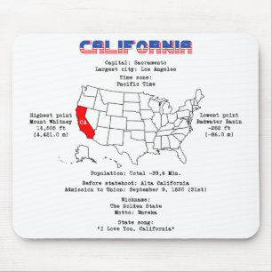 Tapis De Souris Etat américain de Californie sur une carte et des 