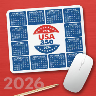Tapis De Souris États-Unis 250 avec calendrier 2026 - Rouge Blanc