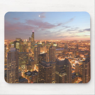 Tapis De Souris États-Unis, Illinois, Chicago: Vue nocturne de la