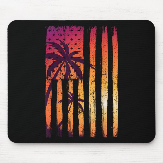 Tapis De Souris Eté Coucher de soleil Palmiers drapeau américain C (Devant)