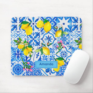 Tapis De Souris Eté majolica bleu Sicilienne agrumes méditerranéen