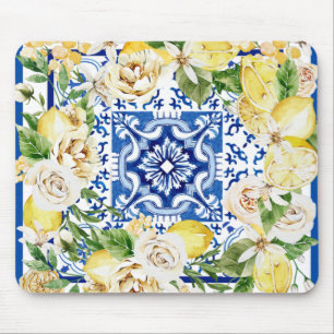Tapis De Souris Été Méditerrannée citron et fleurs imprimés