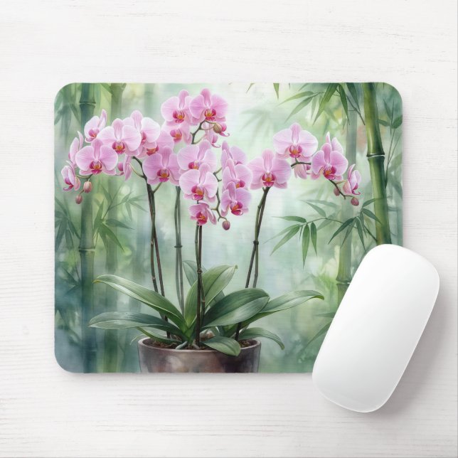 Tapis De Souris Ethereal Pink Orchids and Bamboo (Avec souris)