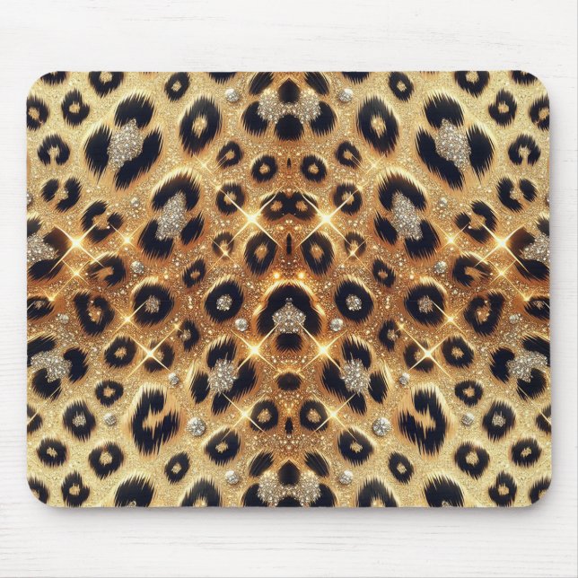 Tapis De Souris Étincelle Glam Or Léopard Noir Cheetah Imprimer (Devant)