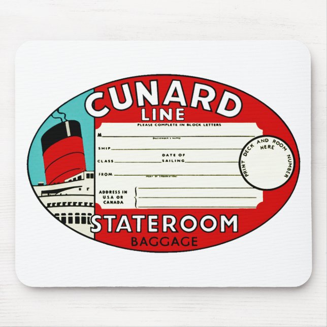 Tapis De Souris Étiquette de bagage de ligne Cunard (Devant)