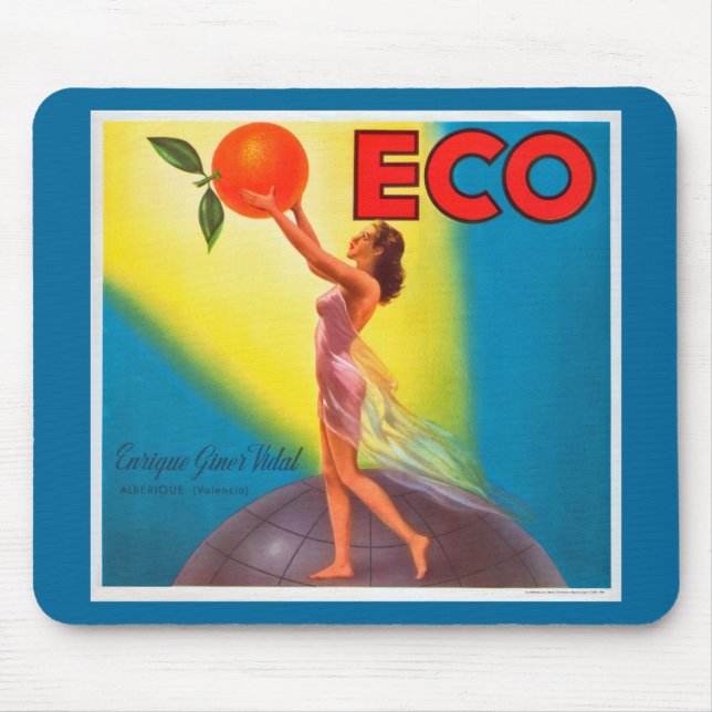 Tapis De Souris Étiquette Vintage Eco Orange (Devant)