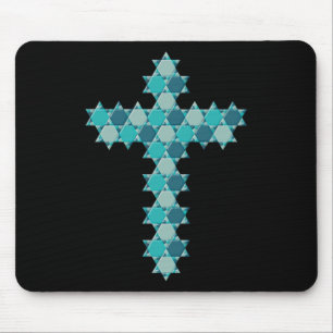 Tapis De Souris Étoile de David Star Cross Blue Illusion optique