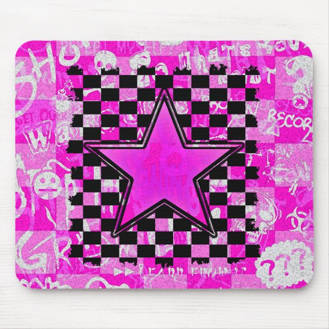 Tapis De Souris Étoile de graffiti Emo rose Checkers (Devant)