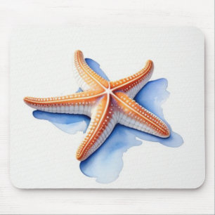 Tapis De Souris Étoile de mer et silhouette bleue