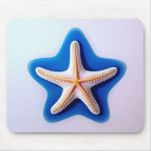 Tapis De Souris Étoile de mer orange sur fond bleu