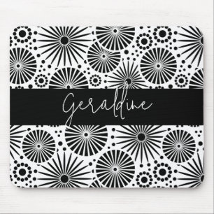 Tapis De Souris Étoile géométrique moderne noir blanc Nom