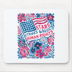 Tapis De Souris Étoiles Bandes Droits de l'Homme 4 Juillet Floral
