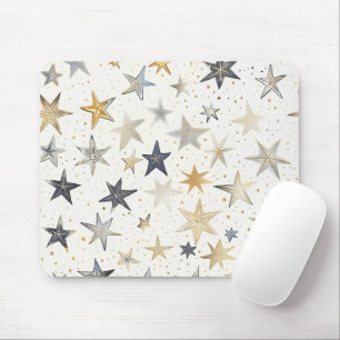 Tapis De Souris Étoiles Bleu Or Argent