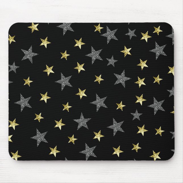 Tapis De Souris Etoiles d'argent et d'or Black Hollywood Star Glam (Devant)