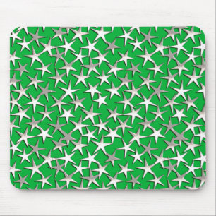 Tapis De Souris étoiles d'argent sur vert émeraude