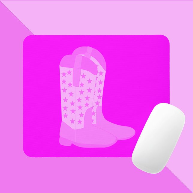Tapis De Souris Étoiles de cowboy Boots Arrière - plan rose (A mouse pad featuring a pair of pink cowboy boots with stars.)