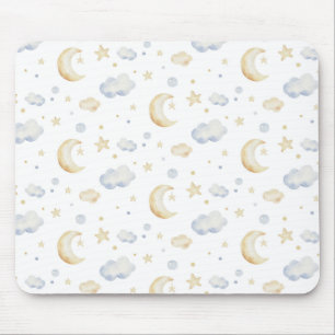 Tapis De Souris Etoiles de lune d'aquarelle et Motif de nuage