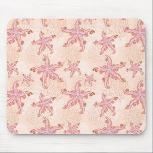 Tapis De Souris Étoiles de mer et motif pastel rose corail