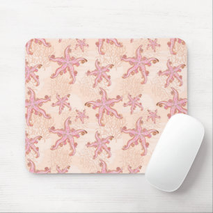 Tapis De Souris Étoiles de mer et motif pastel rose corail