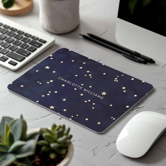 Tapis De Souris Étoiles d'or du ciel nocturne Monogramme minimalis (Créateur téléchargé)