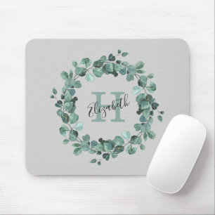 Tapis De Souris Eucalyptus Vert Monogramme personnalisé