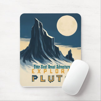 Tapis De Souris Explore Pluto Vintage Travel Poster - Retro Space