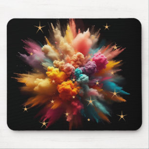 Tapis De Souris Explosion de poudre colorée vibrante et étoiles ma