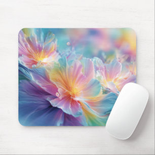 Tapis De Souris Explosion florale cosmique abstraite en pastel