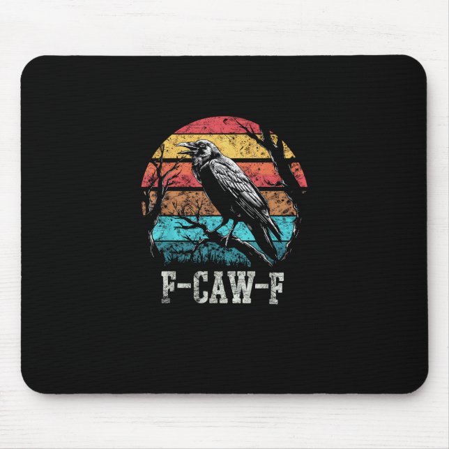 Tapis De Souris F-Caw-F Corbeau Retro Coucher de Soleil Pun Drôle  (Devant)