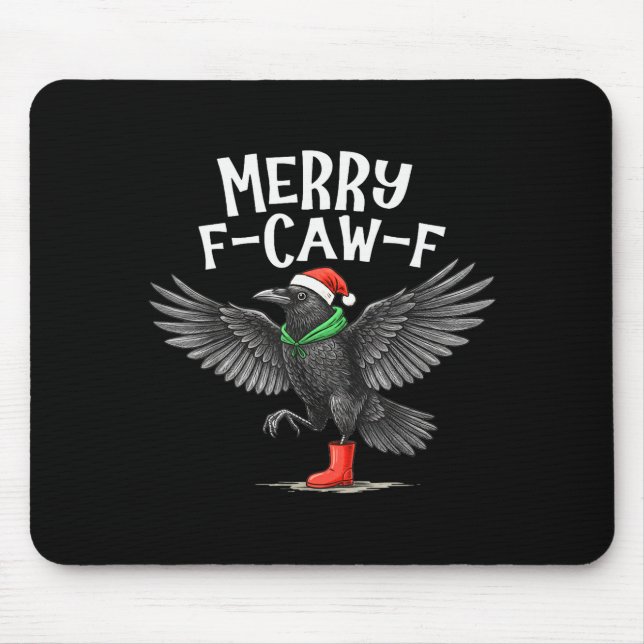 Tapis De Souris F-caw-f Merry Christmas Funny Crow Raven  (Devant)