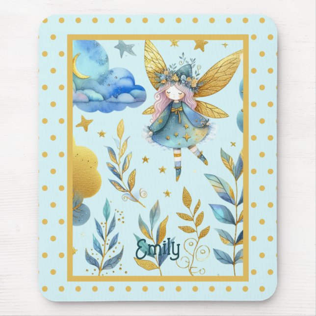 Tapis De Souris Fairy Birthday Turquoise Gold Rose Princess Fairyt (Devant)