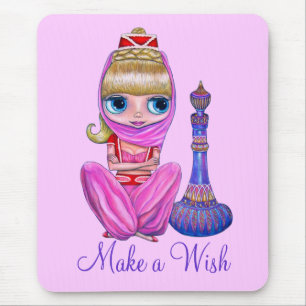 Tapis De Souris Faites un joli petit Génie rose Fille Gros yeux