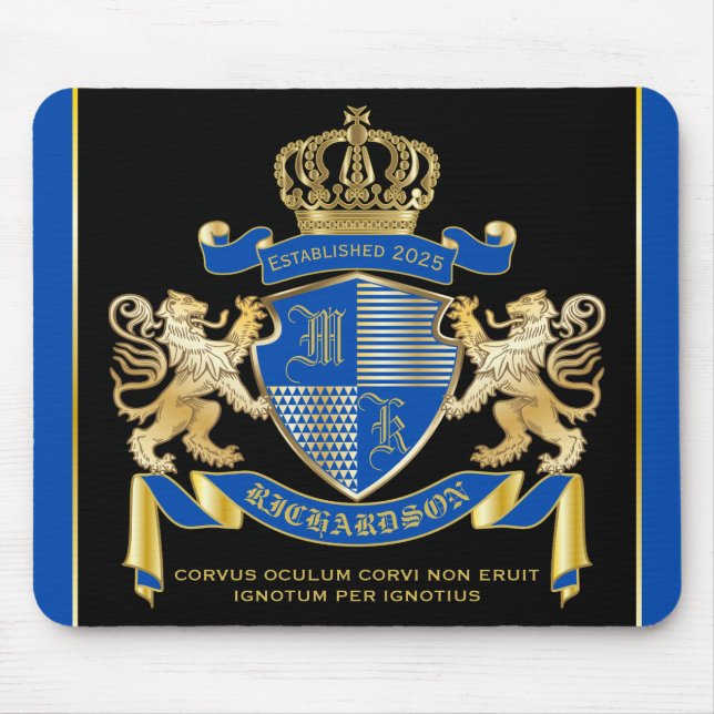Tapis De Souris Faites votre propre blason Bleu or Lion Emblem (Devant)