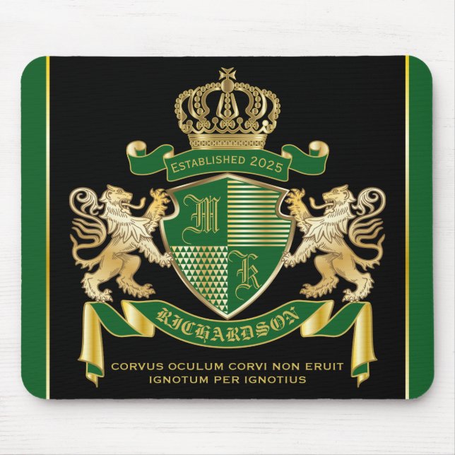 Tapis De Souris Faites votre propre blason Green Gold Lion Emblem (Devant)