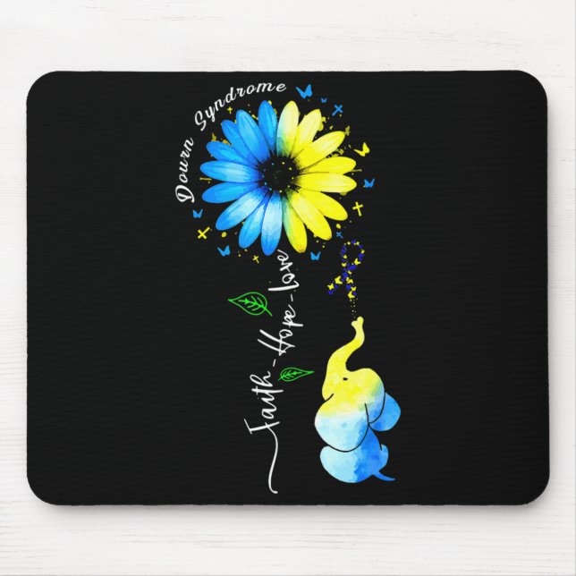 Tapis De Souris Faith Hope Love Awareness Syndrome de Down The Blu (Devant)