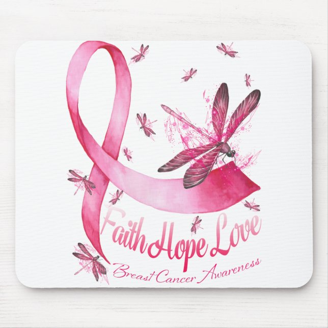 Tapis De Souris Faith Hope Love Dragonfly Pink Ribbon Breast (Devant)