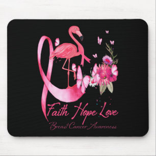 Tapis De Souris Faith Hope Love Flamant rose rose Ruban Cancer du
