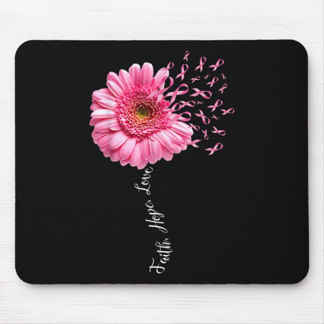 Tapis De Souris Faith Hope Love Pink Ribbon Daisy Flower Breast C (Devant)