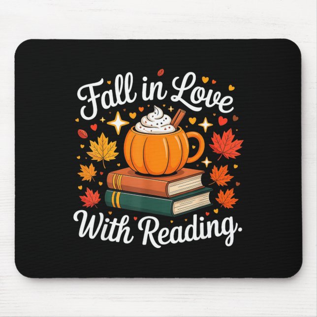 Tapis De Souris Fall In Love With Reading Autumn Pumpkin Mug Book  (Devant)