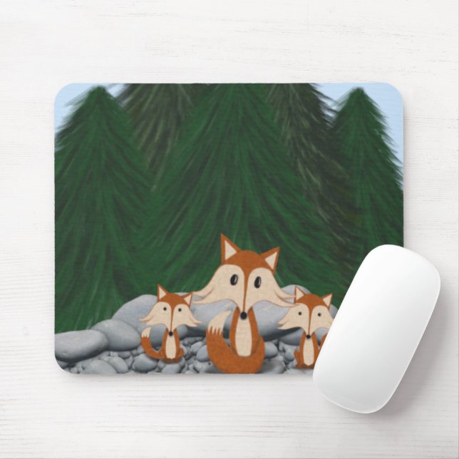 Tapis De Souris Famille adorable de renards (Avec souris)