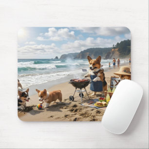 Tapis De Souris Famille Corgi à la Plage