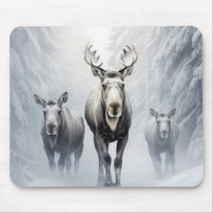 Tapis De Souris Famille d'animaux d'orignal errant la nature