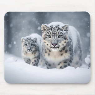 Tapis De Souris Famille d'animaux léopard de neige errants